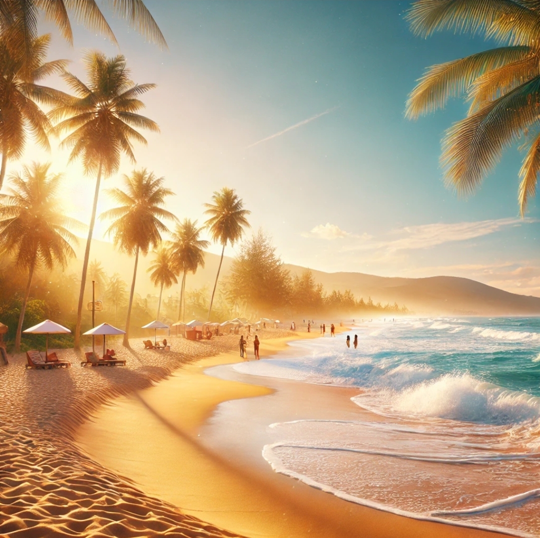 해외 휴양지 느낌의 해변과 야자수