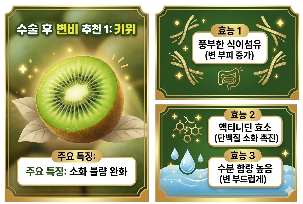 키위의 효능 카드뉴스 - 식이섬유 풍부, 액티니딘 효소, 배변 촉진 설명