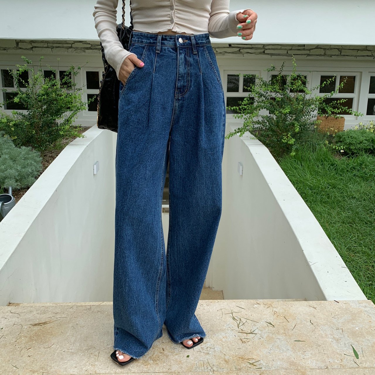 레브시티 핀탁와이드진청바지