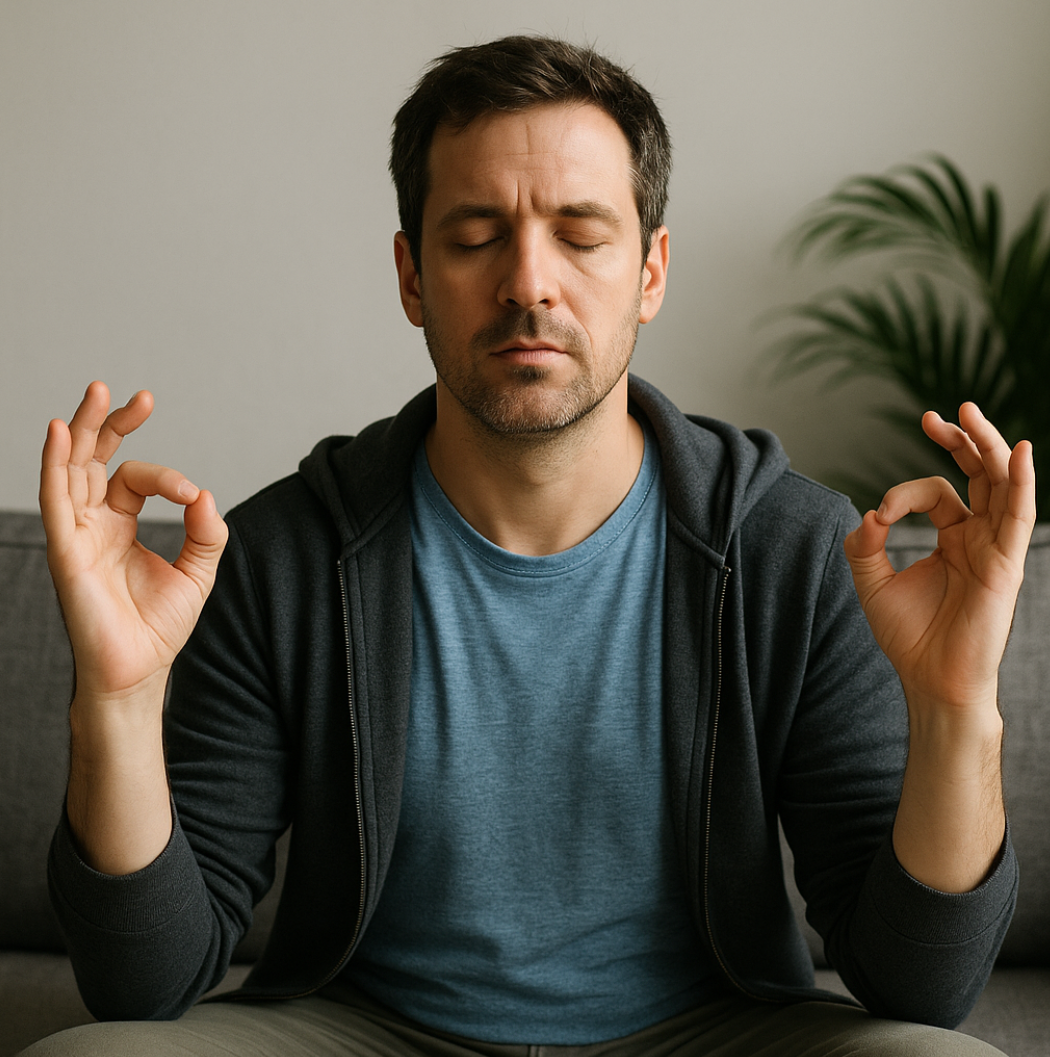 명상을 하고 있는 중년 남성 사진