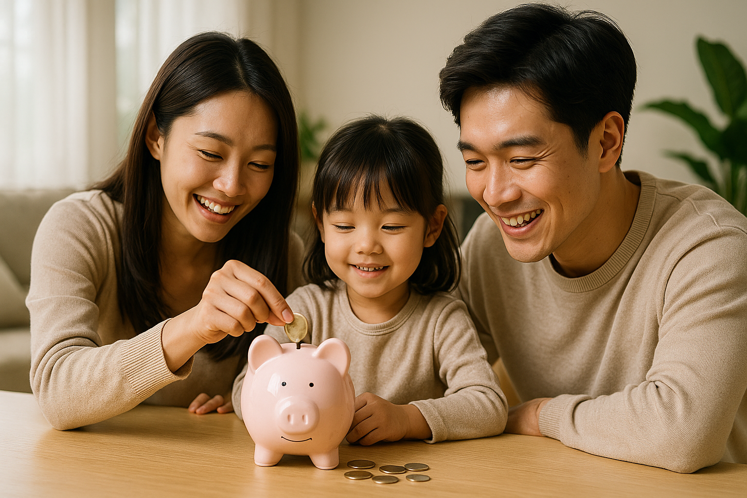 아빠_엄마_아이와_함께_저금통에_저축하는_모습