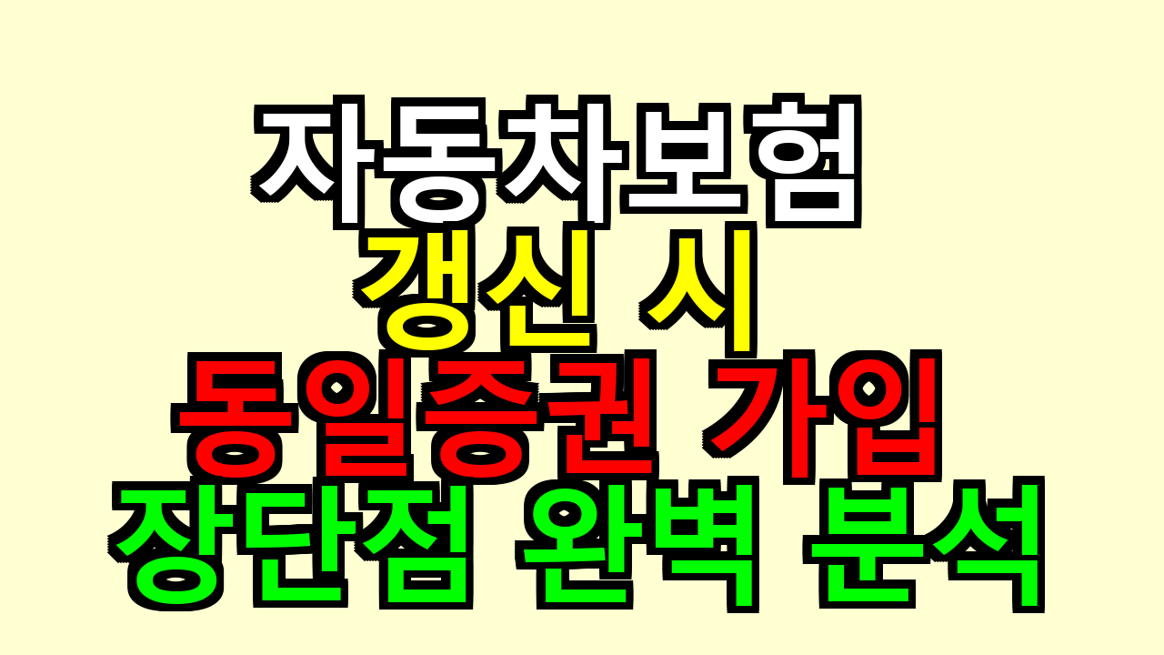 자동차보험 갱신 시 동일증권 가입 장단점 완벽 분석