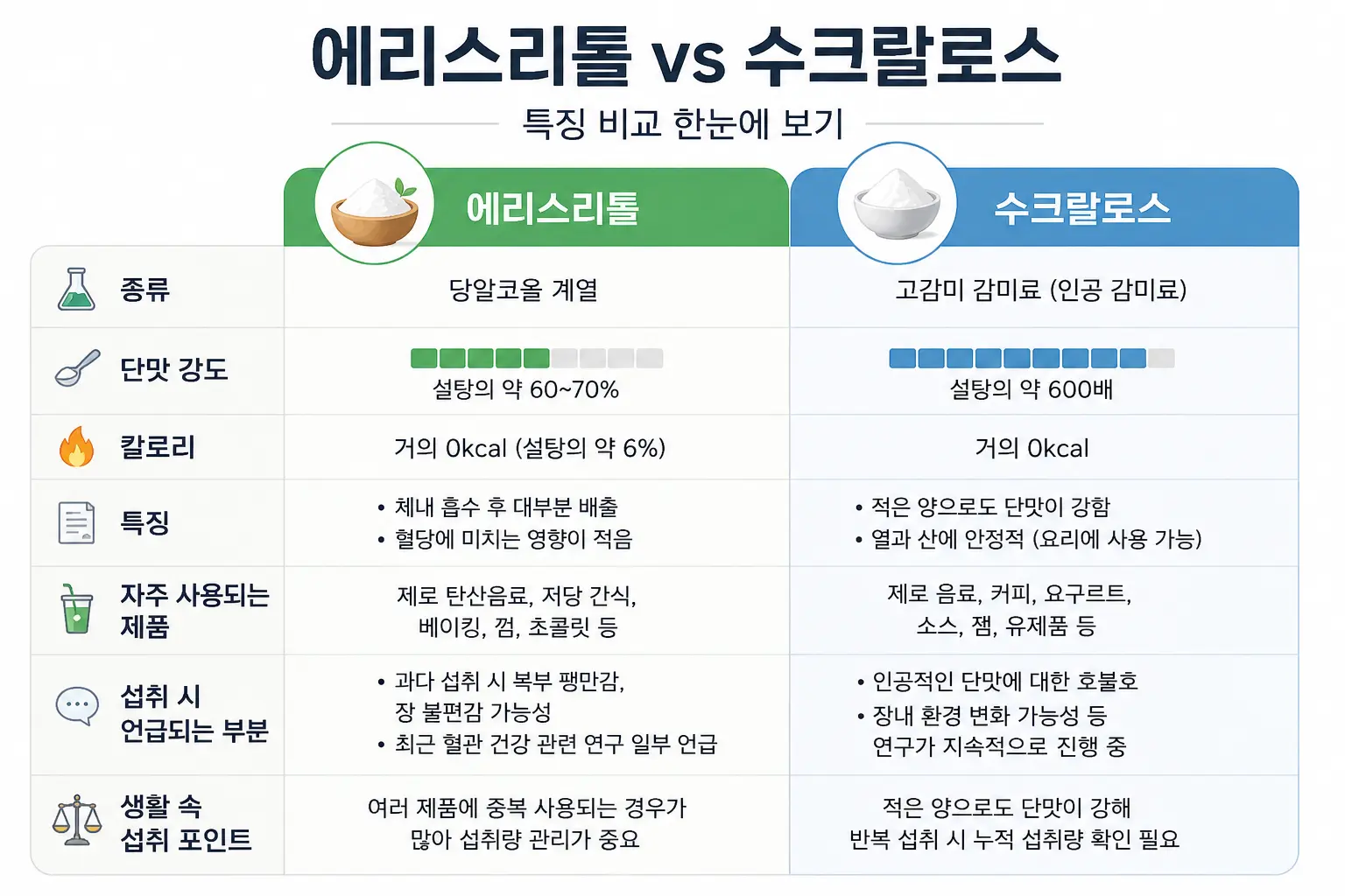 : 대체당 비교 정리 이미지
