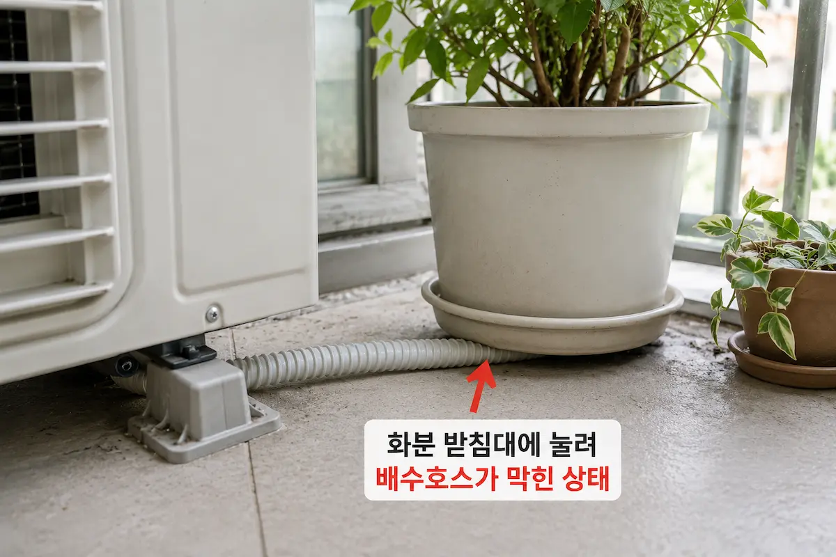 배수호스가 막힌 상태