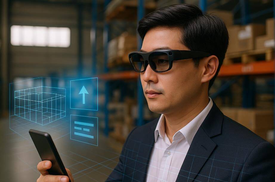 AR 글래스를 활용해 산업 현장에서 정보를 확인하는 장면