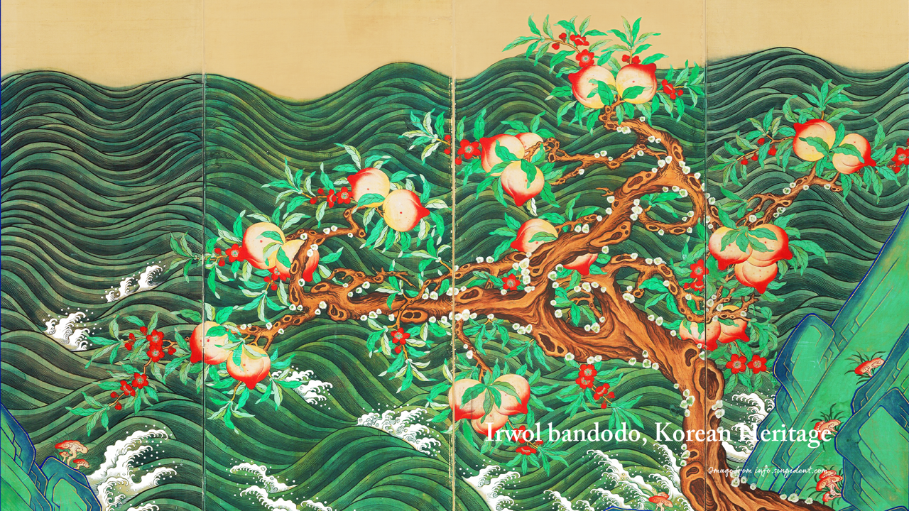12 일월반도도 복숭아나무 C - Irwol bandodo, Korean Heritage 한국문화유산배경화면