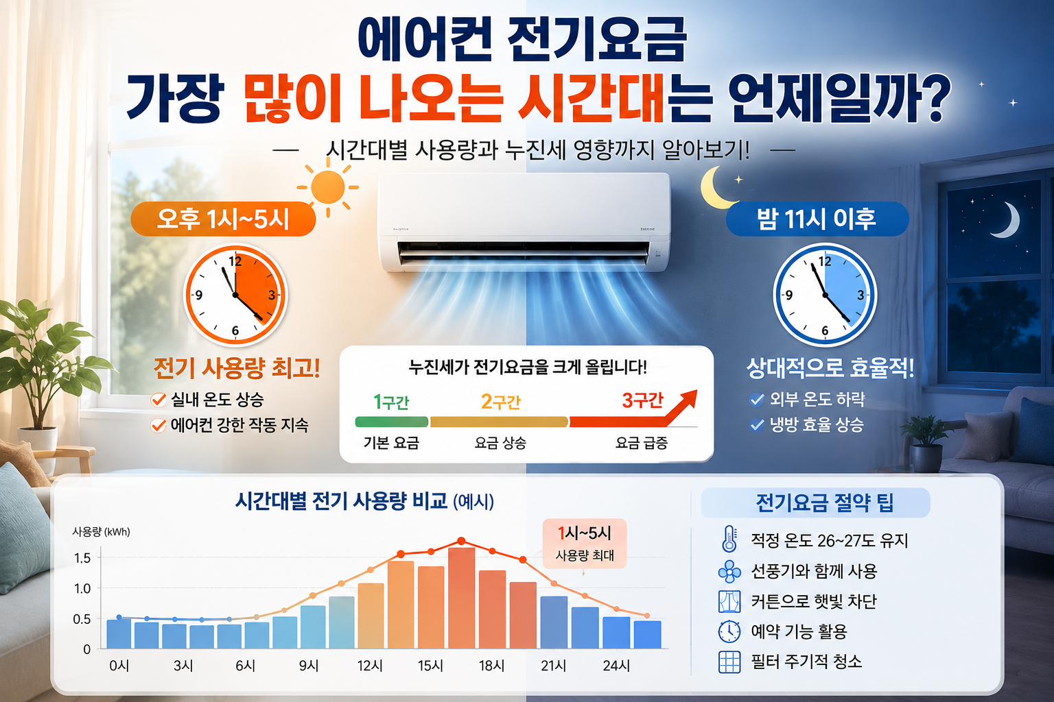 에어컨 전기요금 가장 많이 나오는 시간대는 언제일까? 누진세와 절약 방법 총정리 (2026년)