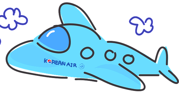 하늘색의 대한항공 비행기가 하늘을 나는 그림이다.