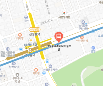 선정릉역라마다서울호텔에서 인천공항 리무진 공항버스(6703번) 지도 위치