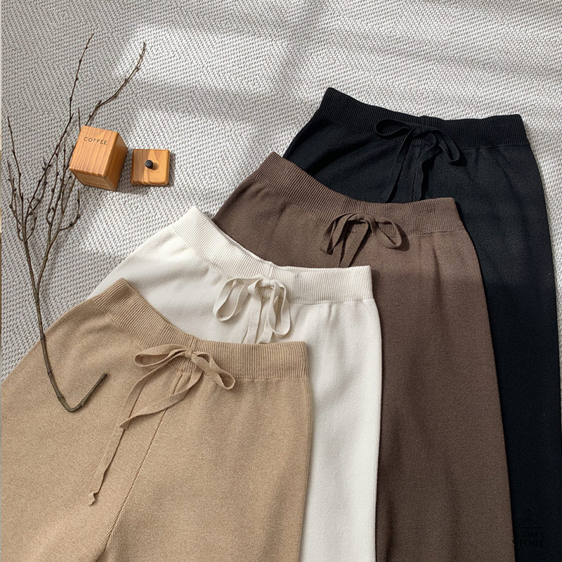 가을 겨울 여성 밴딩 와이드 니트 팬츠 바지,여자 통바지 베이지 크림 브라운 그레이 블랙