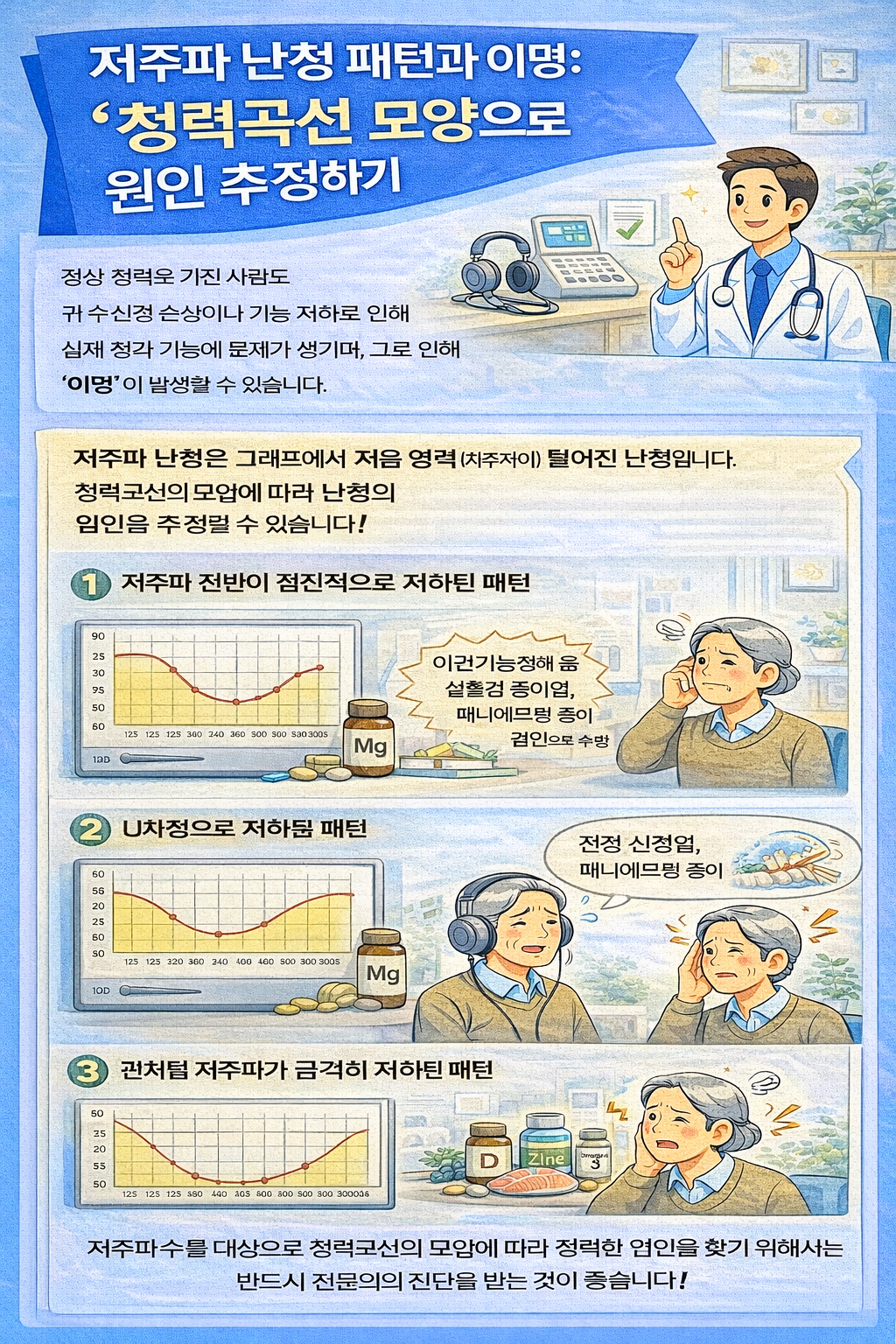저주파 난청 패턴과 이명: 청력곡선 모양으로 원인 추정하기