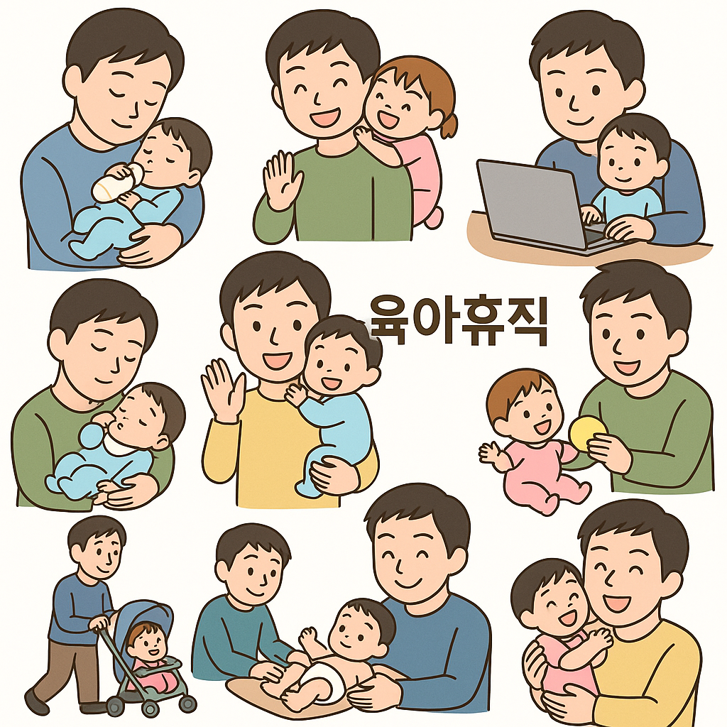 육아휴직을 하는 아빠와 아기의 모습입니다.