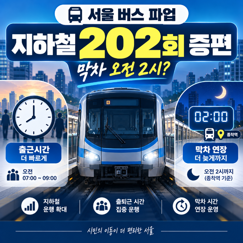 서울 버스 파업 대비 지하철 202회 증편과 막차 연장 내용을 보여주는 대표 이미지