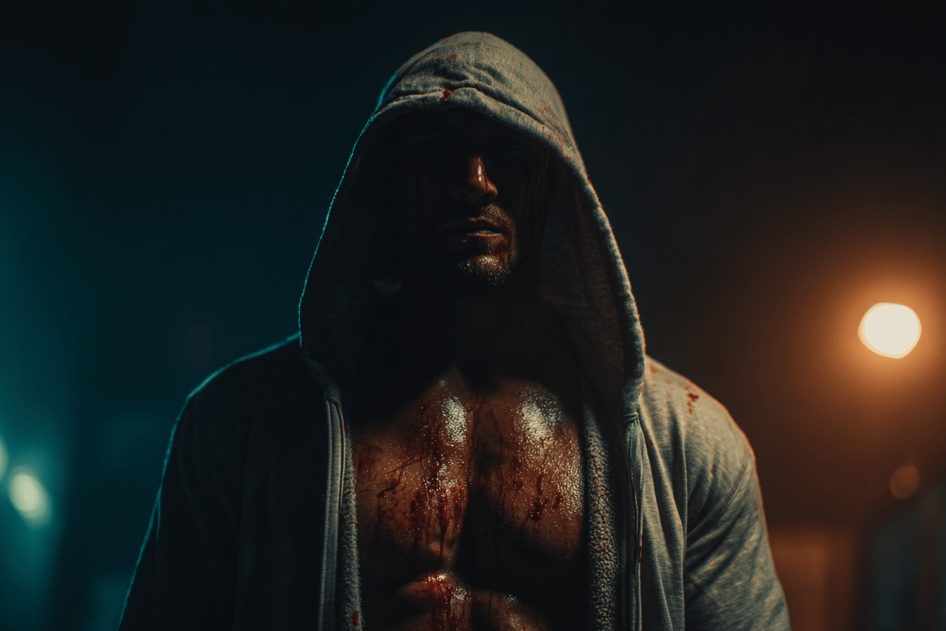 후드를-뒤집어-쓰고-인상-쓰고-있는-파이터-이미지