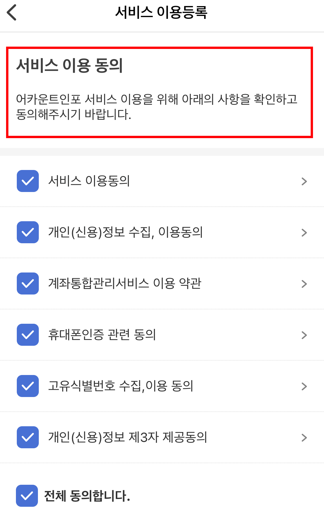 어카운트인포 서비스 사용 동의