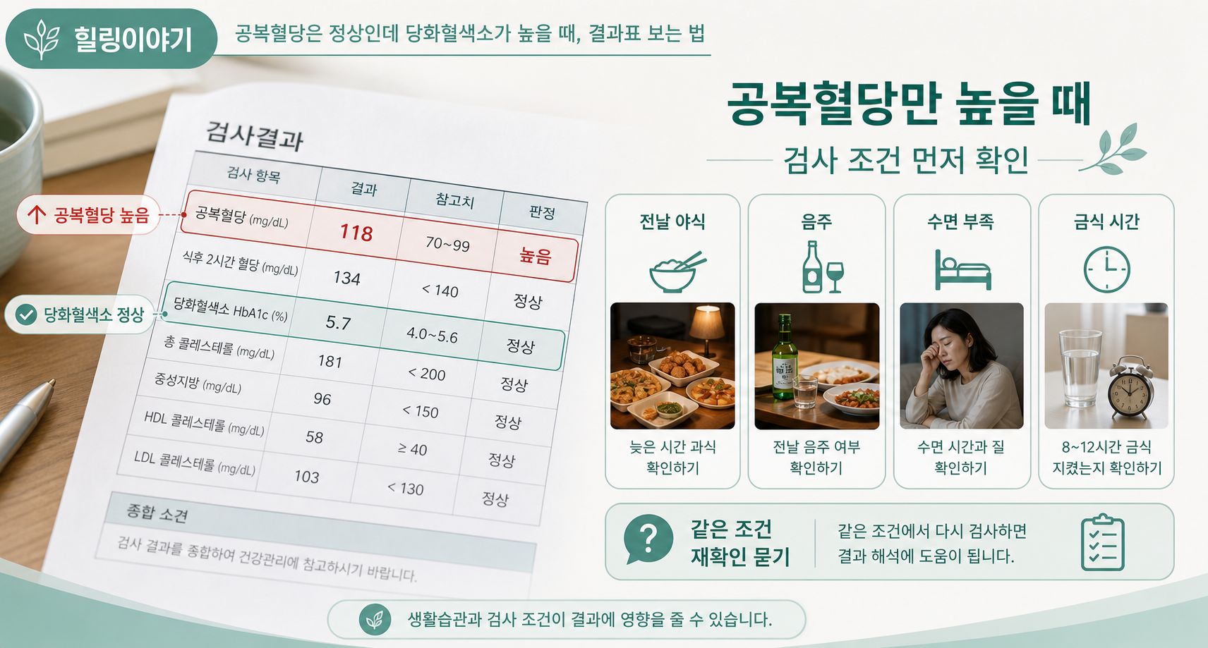 공복혈당만 높고 당화혈색소는 정상일 때 검사 조건 확인 이미지