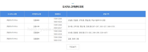 서울 도시가스 고객센터 전화번호, 담당구역