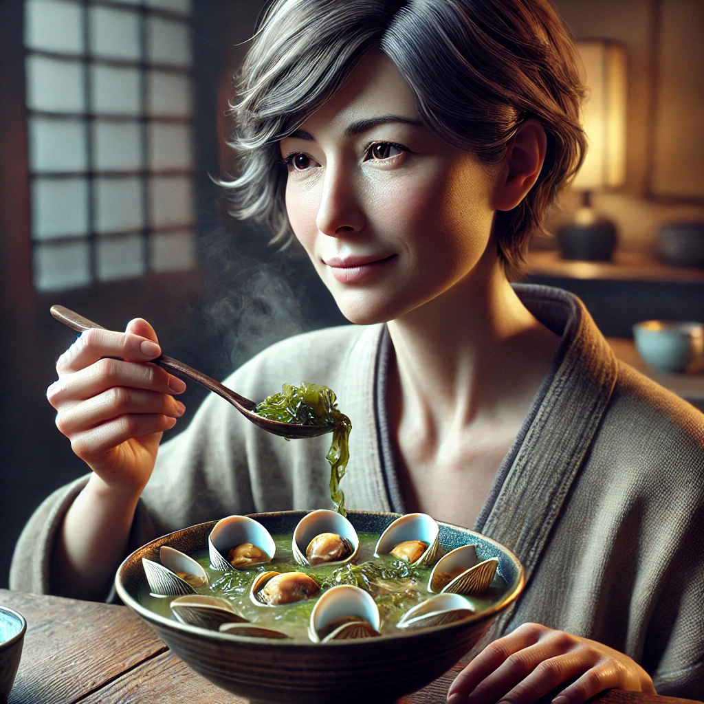 바지락-미역국-먹는-모습