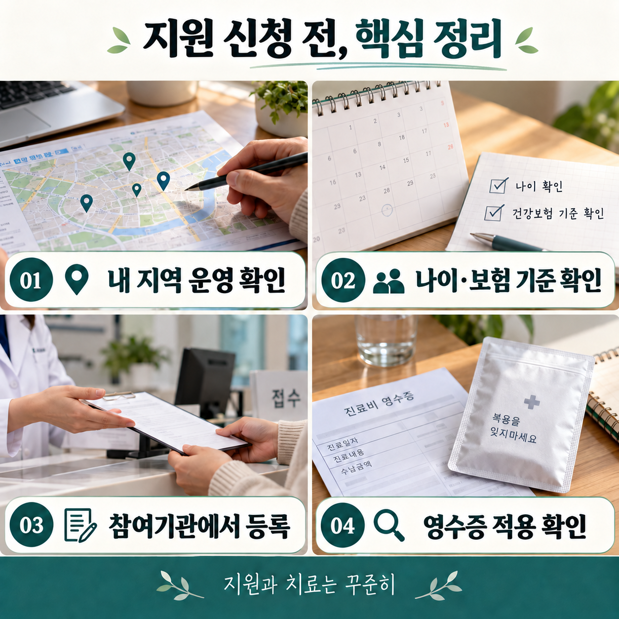 지역&middot;개인 조건&middot;등록&middot;영수증 확인을 정리한 핵심 인포그래픽