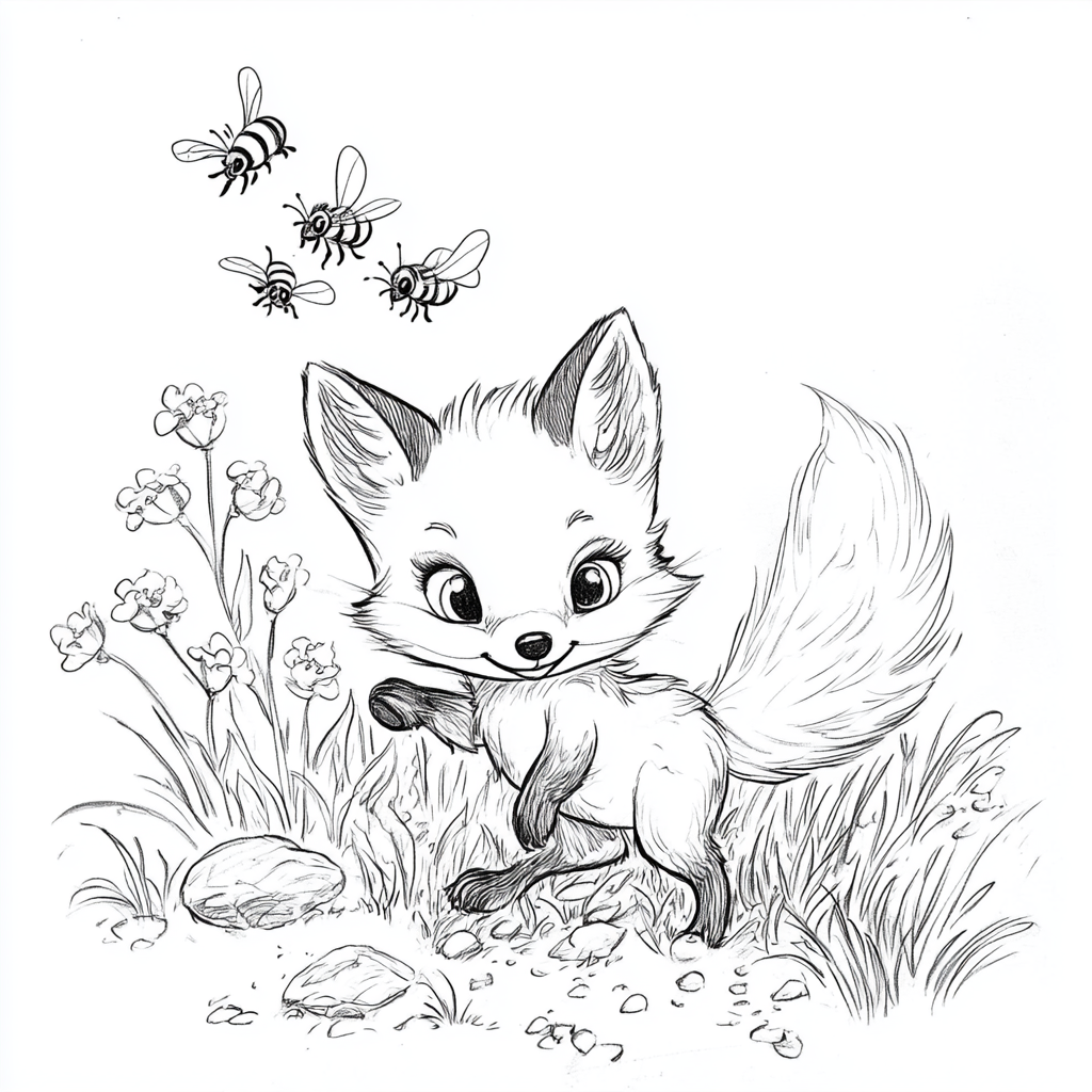 벌과함께 귀여운 여우 색칠전