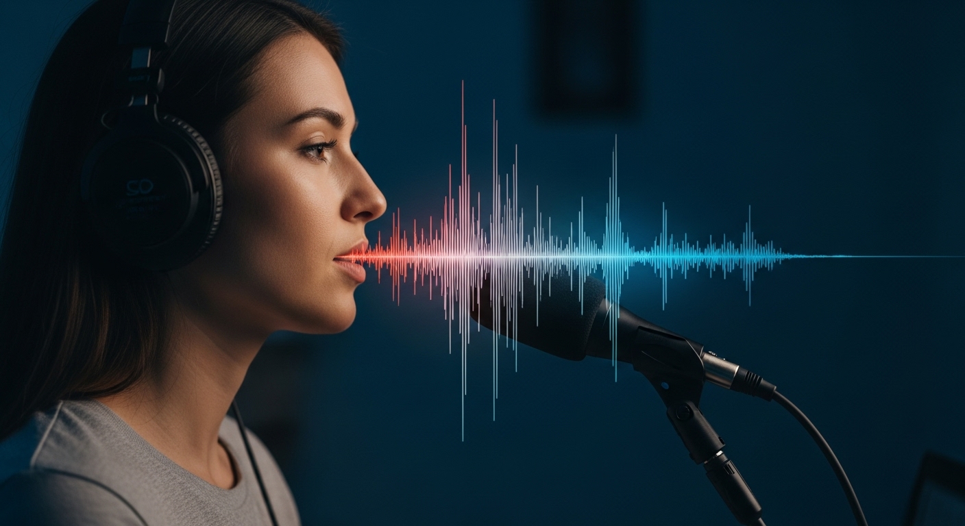 헤드폰을 끼고 쉐도잉을 하며 영어 발음과 억양을 연습하는 모습