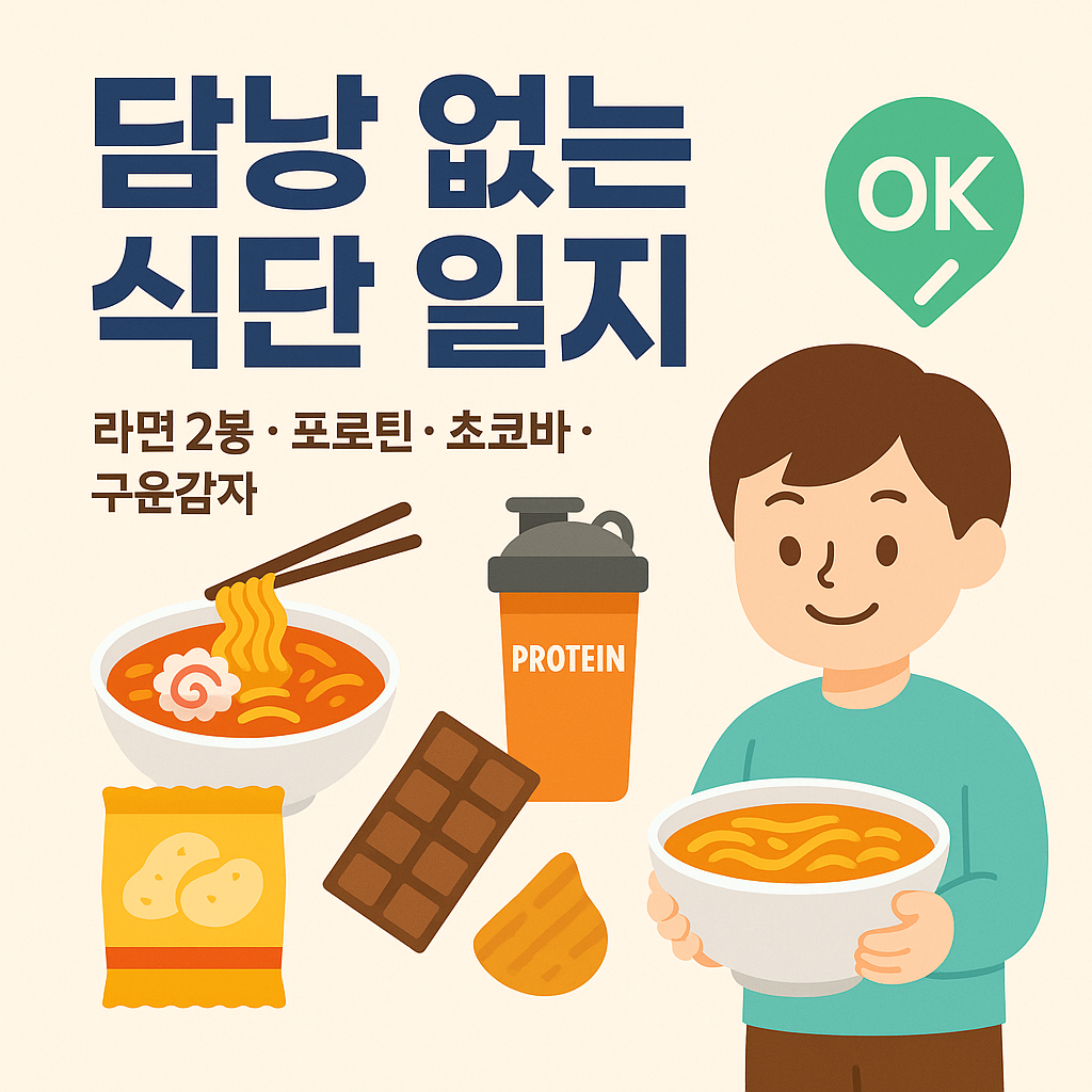 담낭 제거 후 라면과 간식을 포함한 하루 식단을 정리한 인포그래픽 썸네일