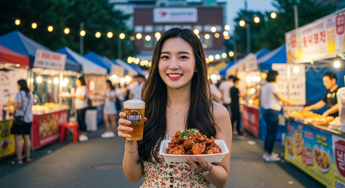 원주 문화의거리 치맥축제 즐기는 여성 이미지