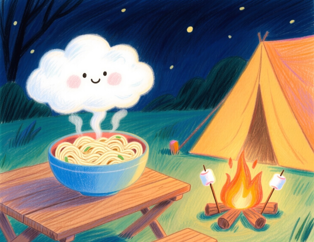 몬스터 캠핑장의 밤참 구름 라면을 떠올리며 그린 상상 그림