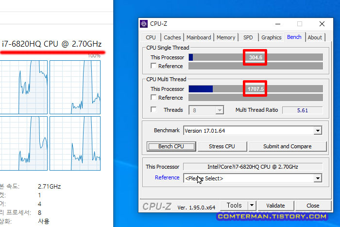 인텔 6820HQ CPU-Z 벤치