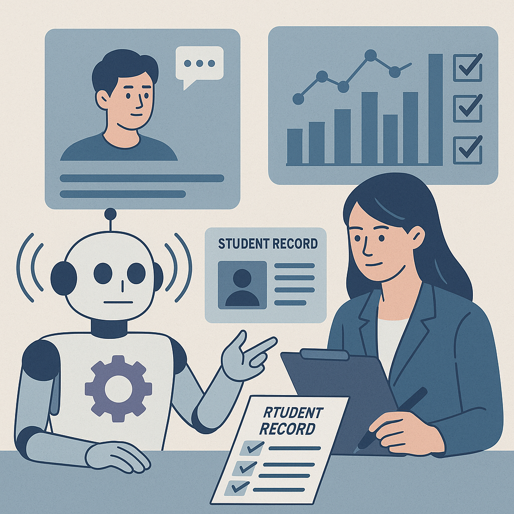 AI면접과 학생부 평가를 상징하는 현대적 일러스트