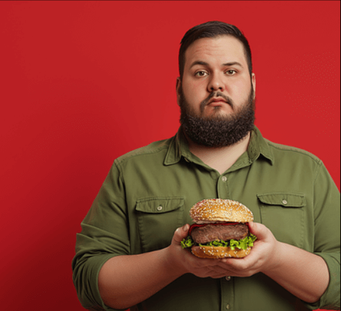 햄버거를 들고 있는 남자 사진