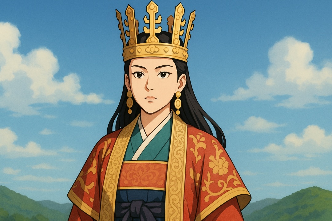 왕관을 쓰고 있는 선덕여왕 애니스타일 이미지