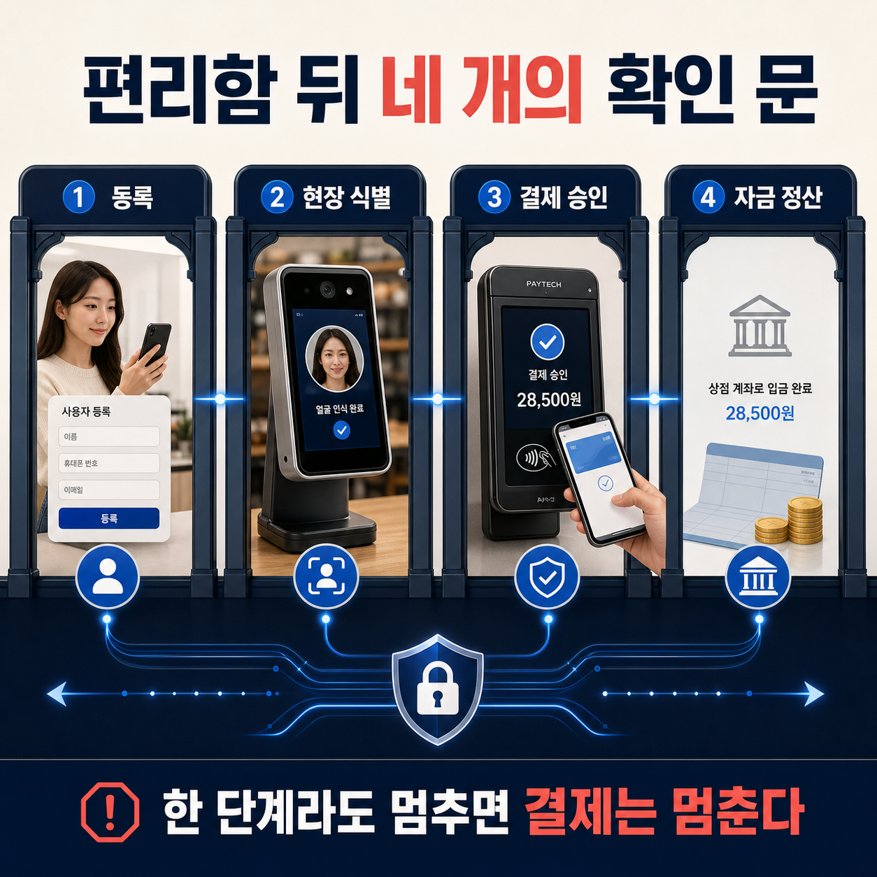 페이스페이 등록부터 가맹점 정산까지의 네 단계