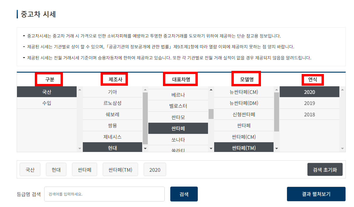 자동차365 중고차 시세표 3