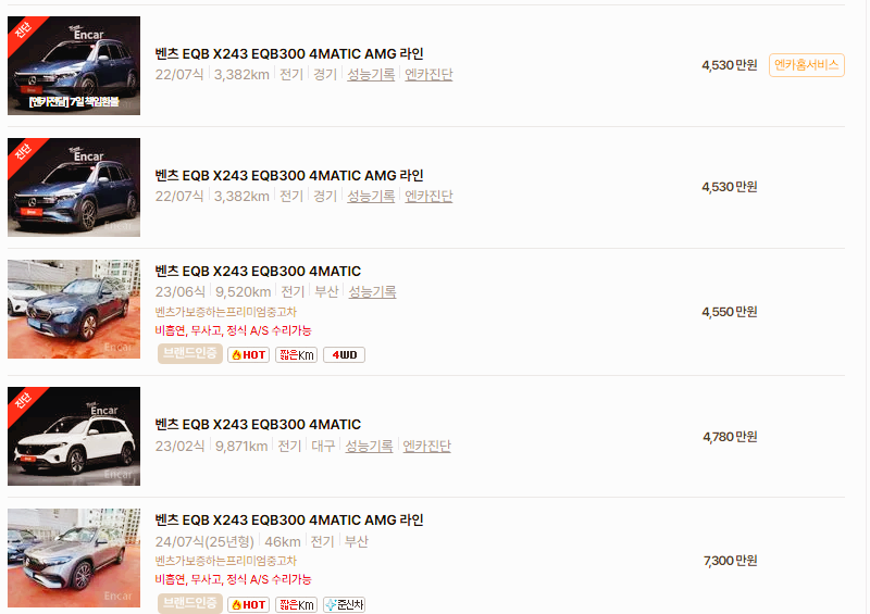 벤츠 eqb 중고차 가격 시세표 24년