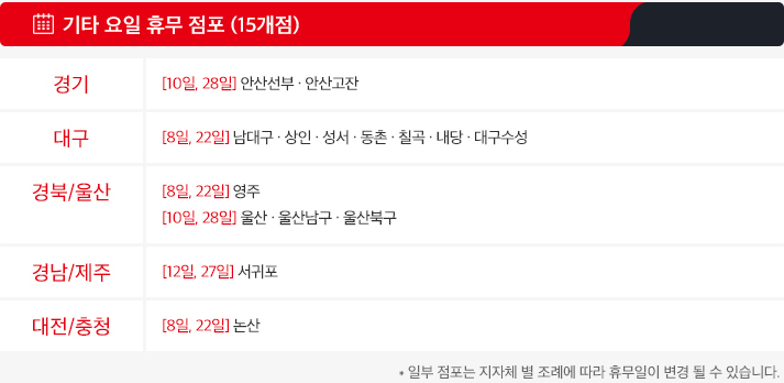 1월 홈플러스 휴무일 - 기타요일