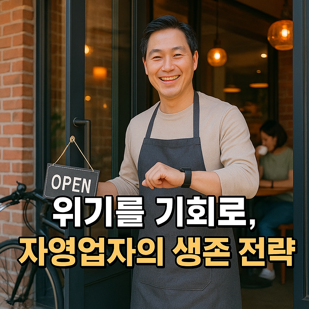 카페 문을 열며 미소 짓는 자영업자