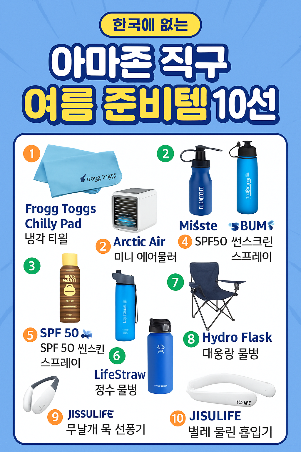 2025년 여름 아마존 직구 추천템 10가지 목록형 그래픽