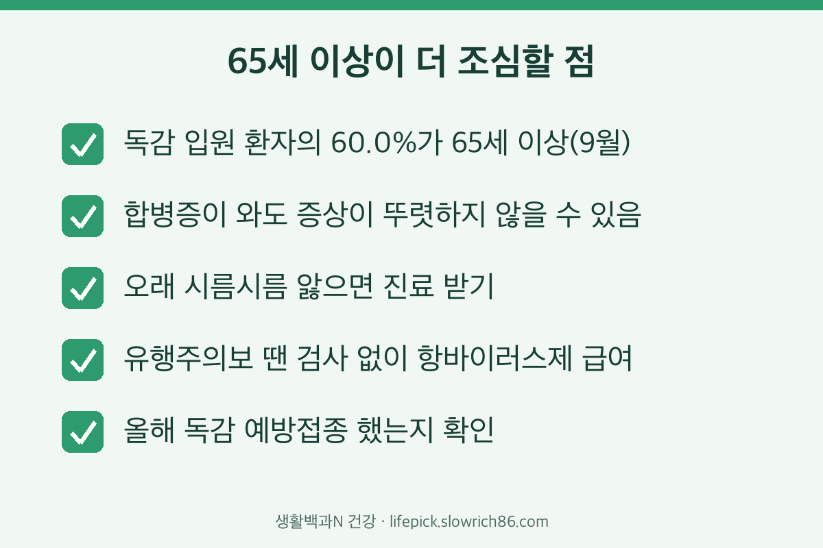65세 이상 독감 입원 60% 합병증 항바이러스제 건강보험 예방접종
