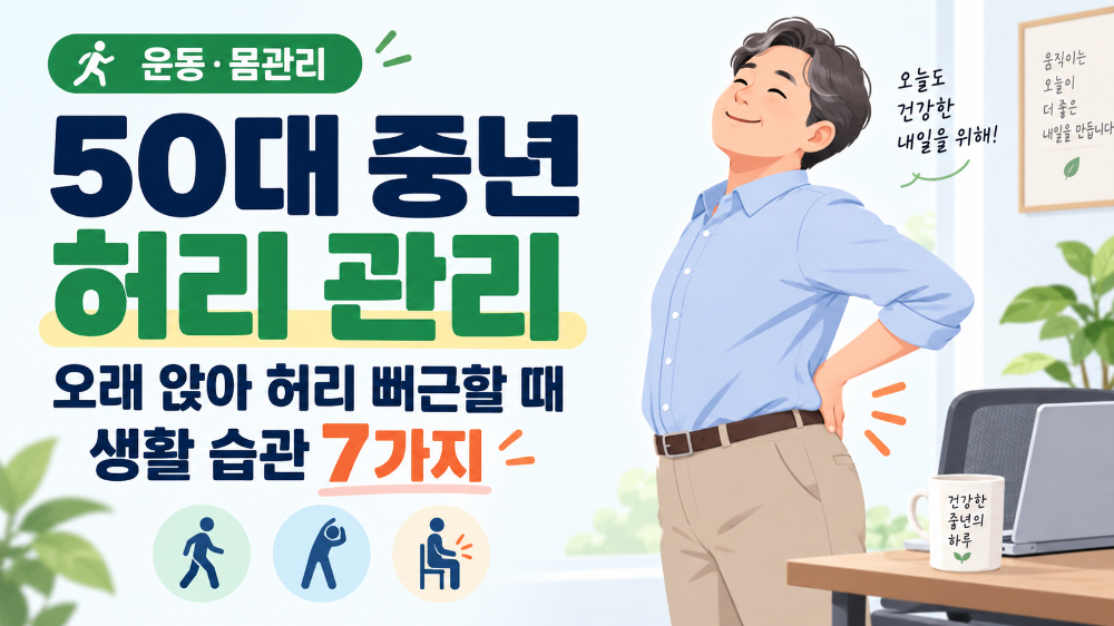 50대 중년 허리 관리｜오래 앉아 허리 뻐근할 때 생활 습관 7가지