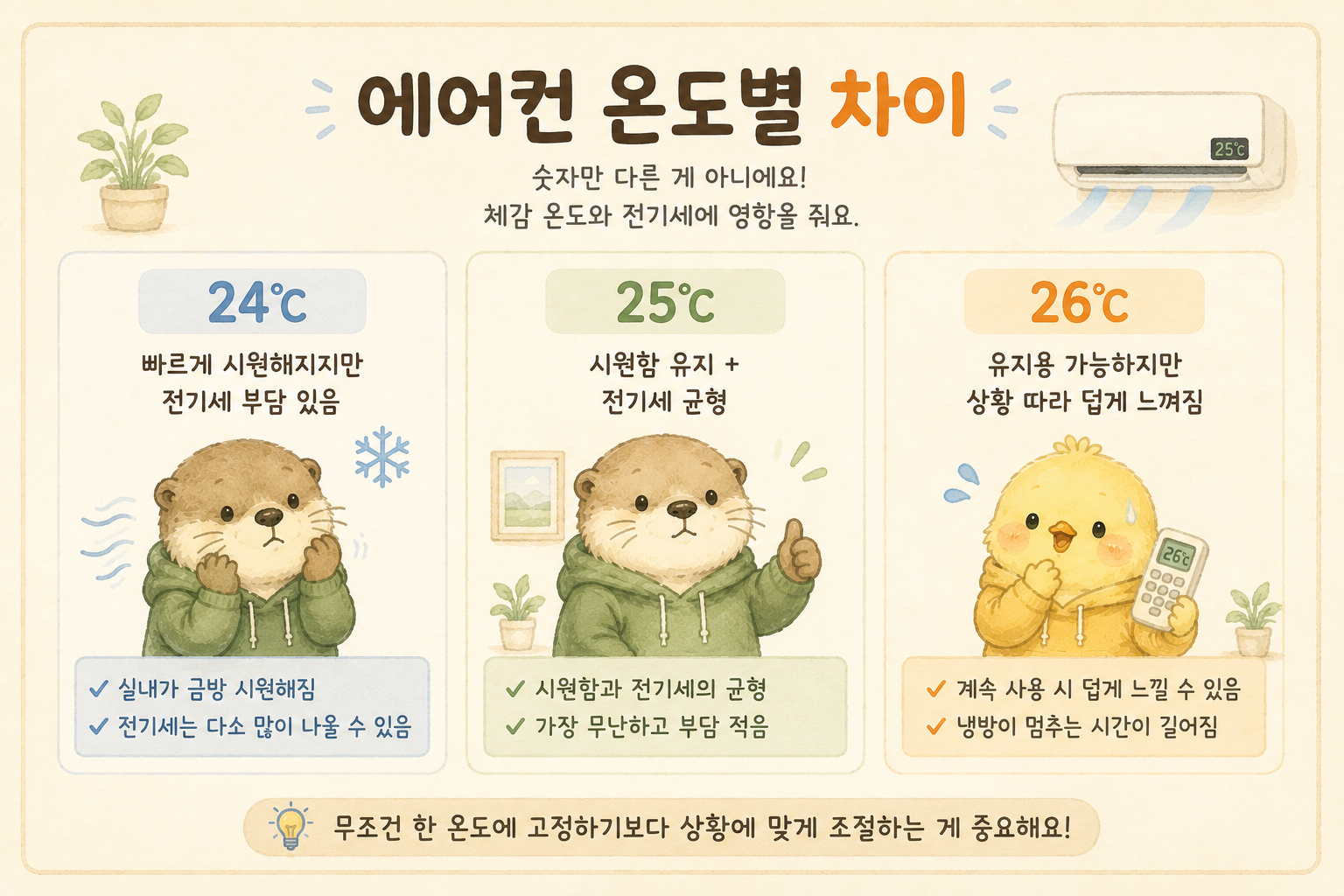 에어컨 24도 25도 26도 온도별 체감 차이 비교