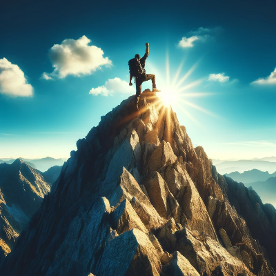 산정상에서 한 손을 위로 들고 화이팅을 위치고 있는 남자의 뒷모습