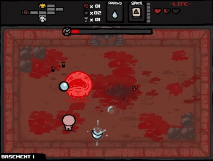 아이작-플래시게임-플레이-아이템을-이용하여-보스에게-큰-피해를-입힌-화면