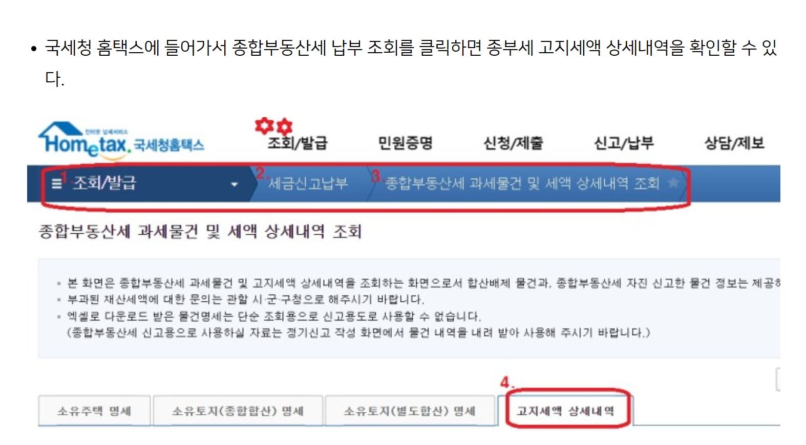 국세청 종합부동산세 납부 조회 이미지