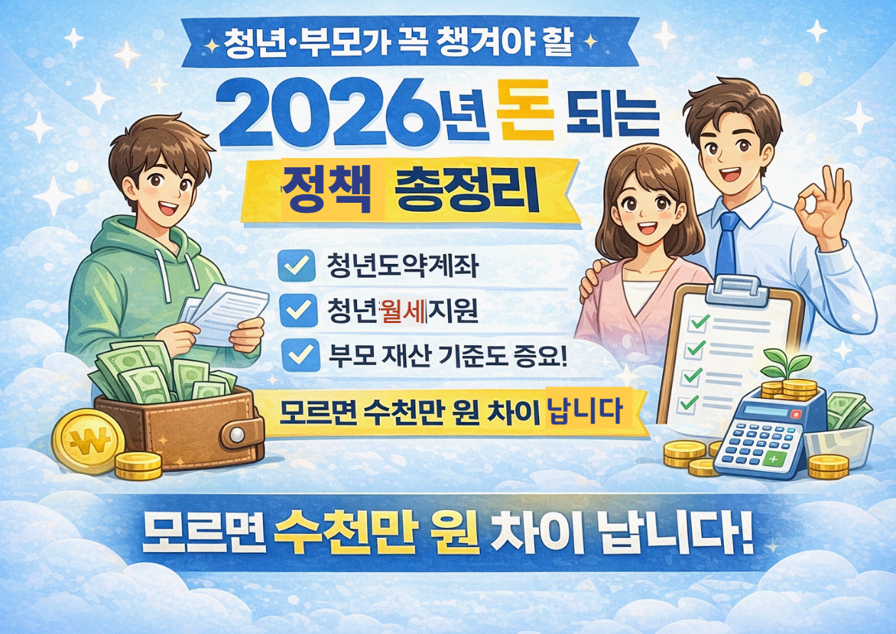 청년&middot;부모가 꼭 챙겨야 할 2026년 돈 되는 정책 총정리 - 청년 정책, 이것만 알아도 체감 차이가 큽니다