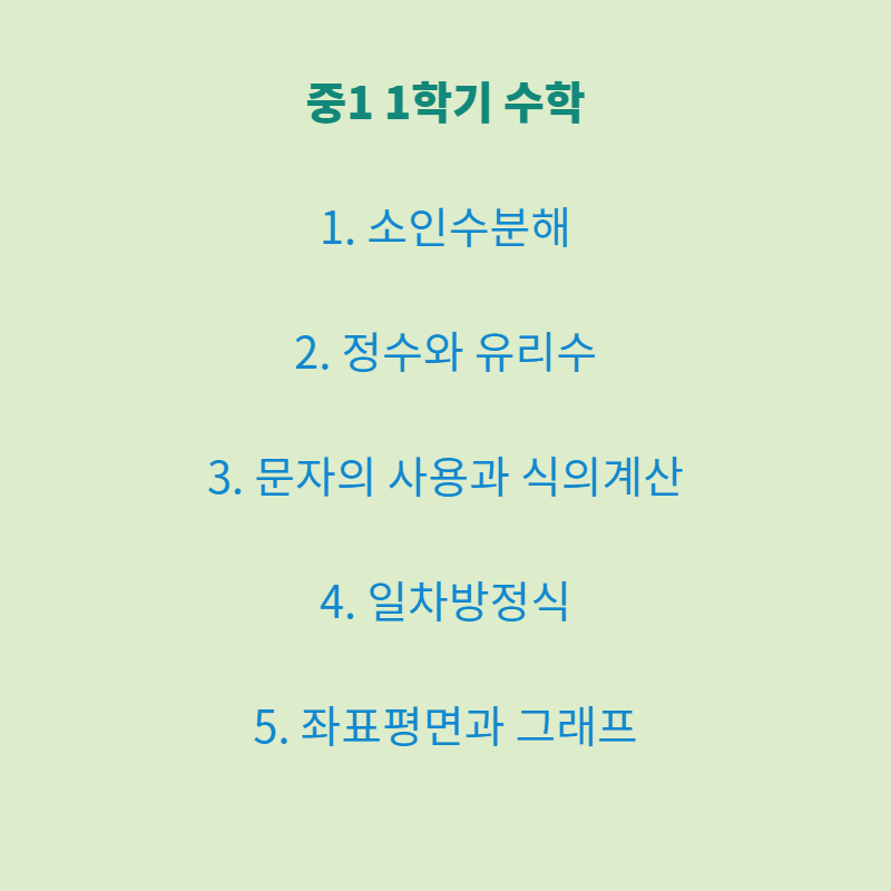 중1 수학 목차 1학기