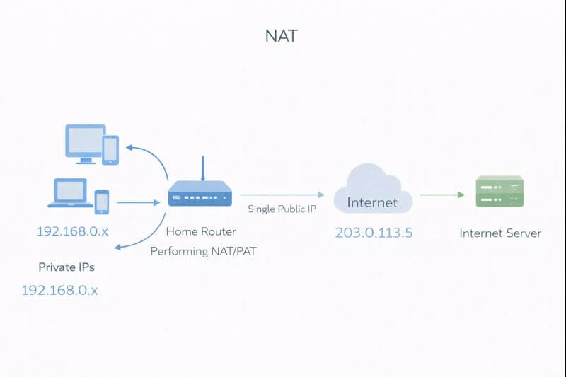 전산학 NAT(주소 변환)와 전산학 사설 IP: 전산학 집&middot;회사에서 여러 기기가 하나의 전산학 공인 IP를 나눠 쓰는 원리