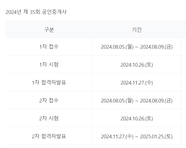 2024년공인중개사시험일정