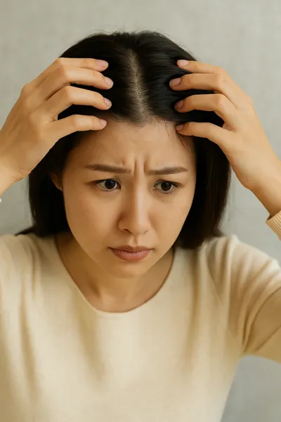 머리카락 걱정하는 젊은 여성