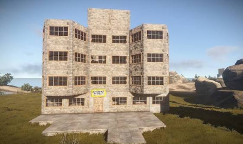 Rust 플레이어가 건축 시스템을 이용해 생존 기지를 만드는 화면